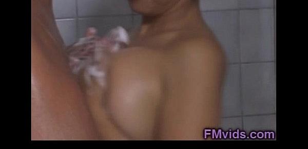  Asian cute girl soapy stroking cock